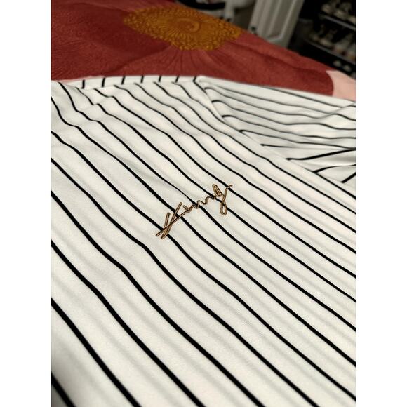 Retro Black White Stripe Umpire Tee w/ Brown Trim – Size L - Picture 3 of 4